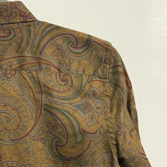 Lauren Ralph Lauren Paisley Cotton Button Down Shirt Brown Green M Heritage Prep - Picture 13 of 17
